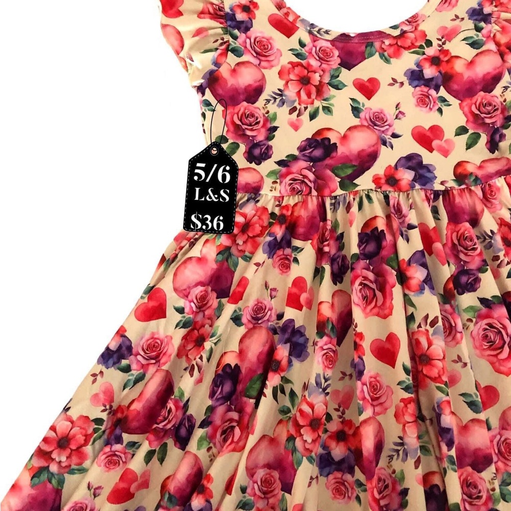 Floral Heart Print Kids Dress